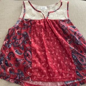Paisley and lace tank top